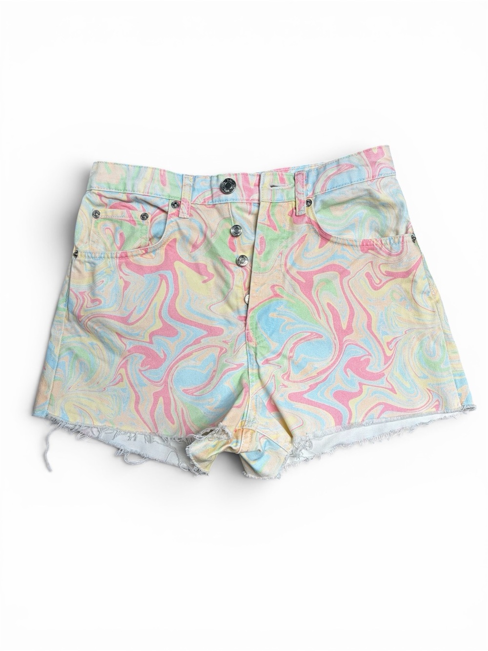 Zara Pastel Swirl High-Rise Denim Shorts